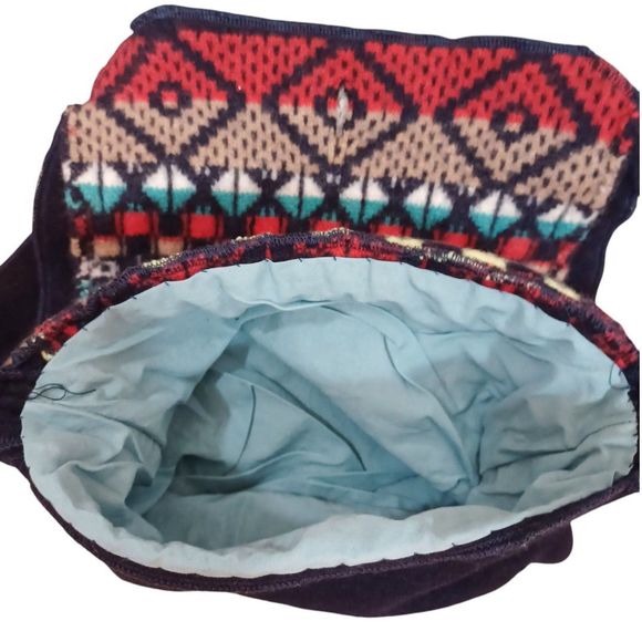 Boho Aztec Women's Crossbody Lined Button Knit Purse Bag Navy Blue Southwestern - Picture 8 of 10